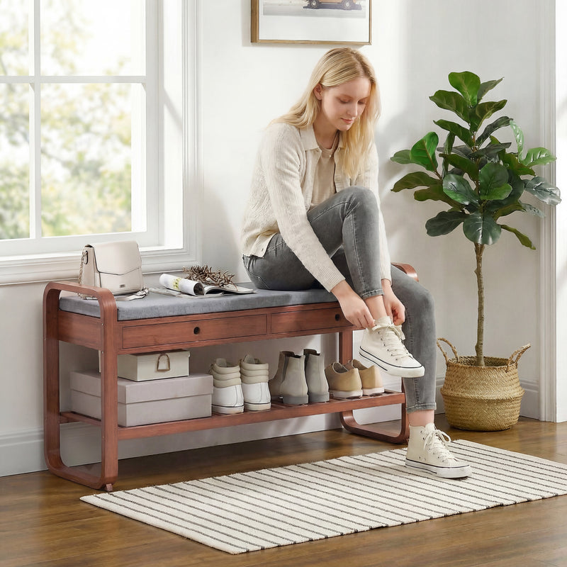 Shoe Storage Bench with Drawers and Cushioned Seat for Hallway Organisation Dark Brown