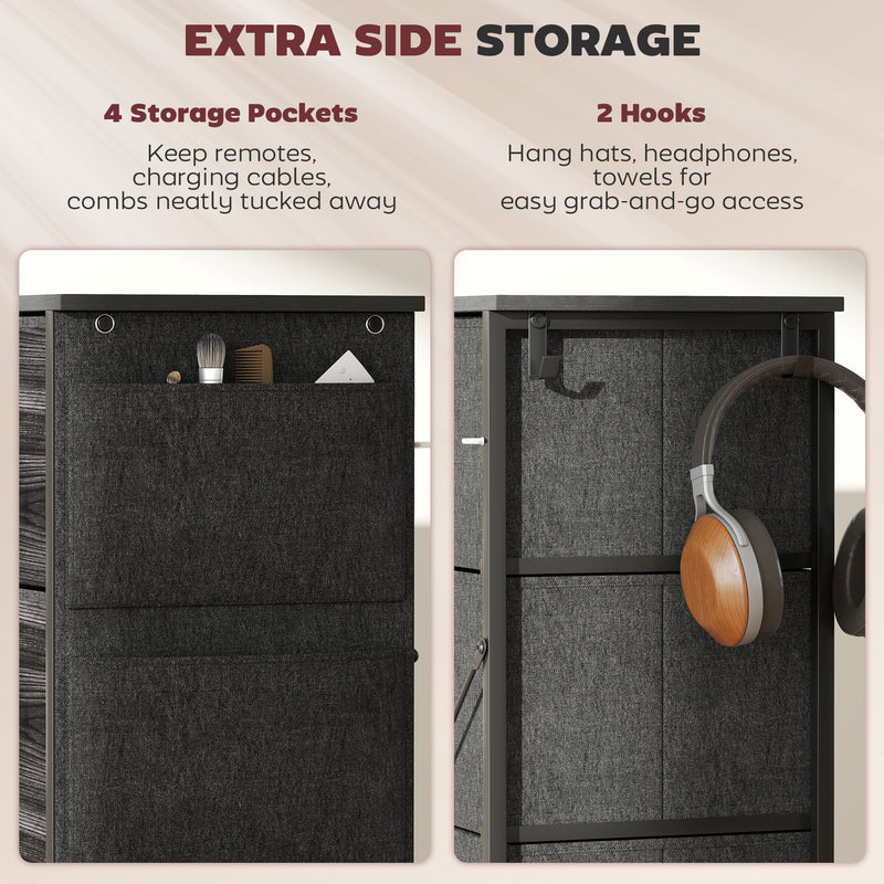 Chest of 4 Fabric Drawers with Wooden Top Ideal for Bedroom or Hallway Storage Black