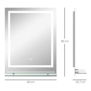 LED Bathroom Mirror with Adjustable Lights and Shelf Anti Fog Smart Touch Control White