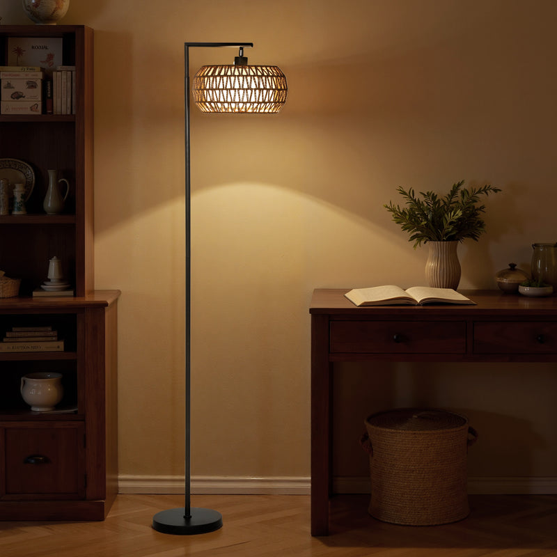 Boho Style Dimmable Floor Lamp with Adjustable Brightness for Living Room Black AOSOM