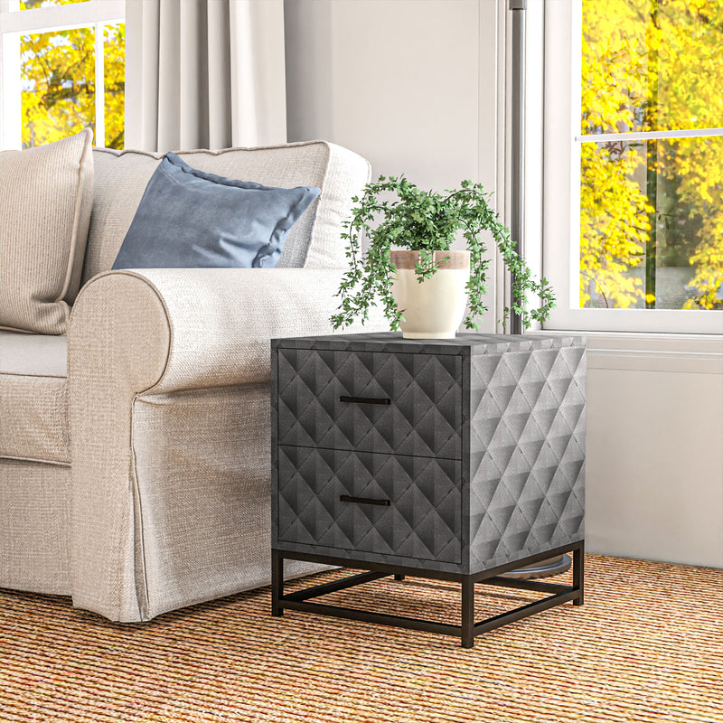Set of 2 Grey Bedside Tables with 2 Drawers and Steel Legs for Bedroom or Living Room by HOMCOM