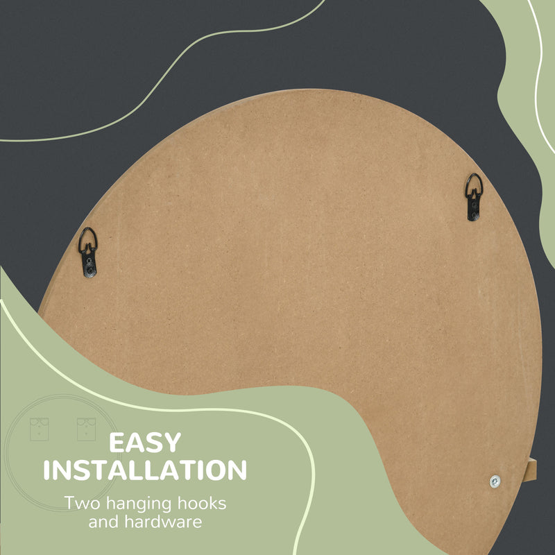 Round Wall Mirror with Built In Shelf for Bathroom or Hallway Display Natural Wood Effect