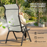 Folding Garden Recliner Chairs Set of 2 with Adjustable Back and Footrest Light Grey Outsunny