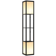 Modern Shelf Floor Lamp with Dual Ambient Lighting for Living Room or Bedroom, Black