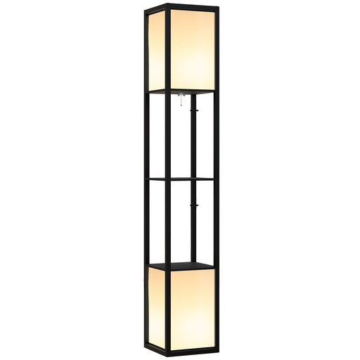 Modern Shelf Floor Lamp with Dual Ambient Lighting for Living Room or Bedroom, Black