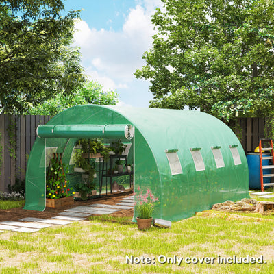 4 x 3 x 2m PE Greenhouse Replacement Cover for Walk-In Tunnel with Roll-Up Windows Green