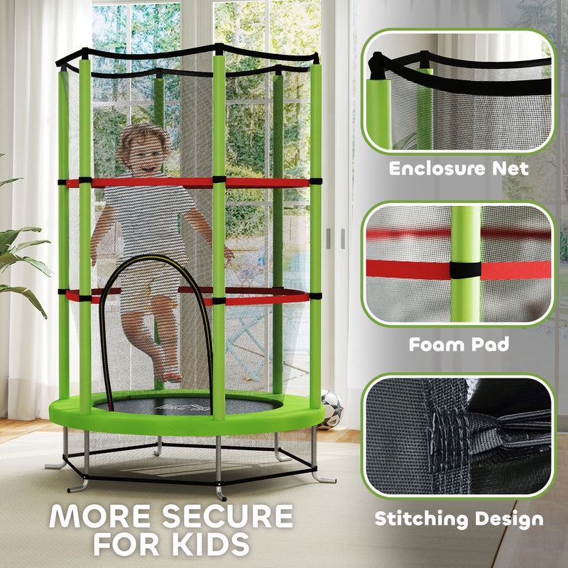 Green Kids Trampoline with Enclosure Net and Steel Frame for Ages 3-6 by HOMCOM AOSOM