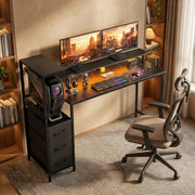 Computer Desk With Drawers and Charging Station for Dual Monitors and Gaming Black AOSOM