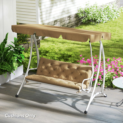 Khaki Three Seater Bench Cushion Weather Resistant Outdoor Pad by Outsunny