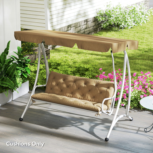 Khaki Three Seater Bench Cushion Weather Resistant Outdoor Pad by Outsunny