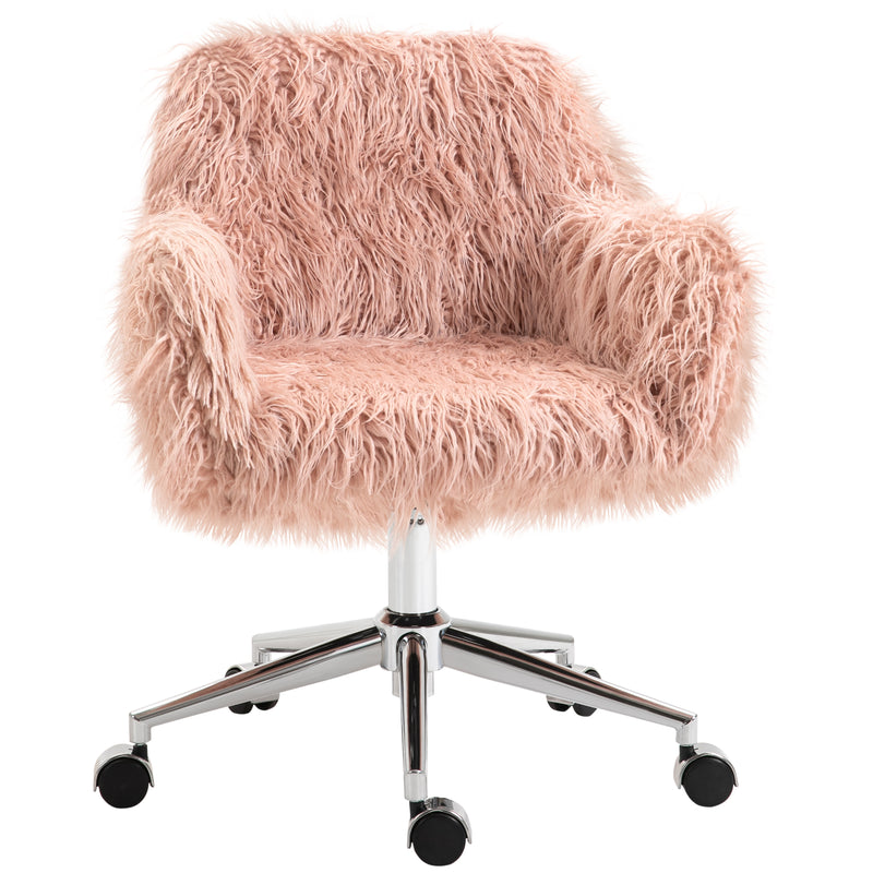 Office Chair with Soft Faux Fur Seat and Adjustable Height for Home Workspace Pink