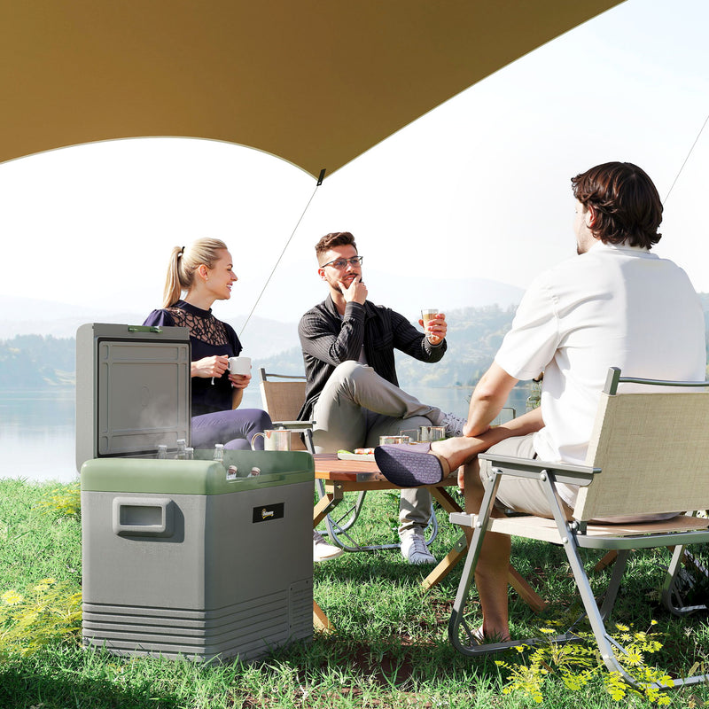 50L Portable Car Fridge in Light Green and Grey with Freezer Function by Outsunny AOSOM