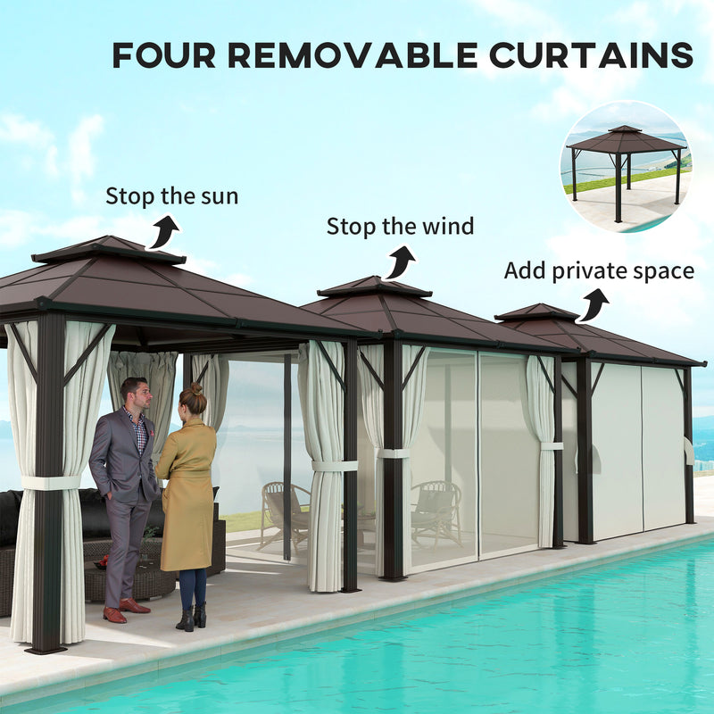 3 x 3m Hardtop Garden Gazebo with Polycarbonate Roof and Curtains Beige by Outsunny