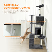 Large 180cm Cat Tree Tower with Hammock and Scratching Posts for Indoor Play Dark Grey AOSOM