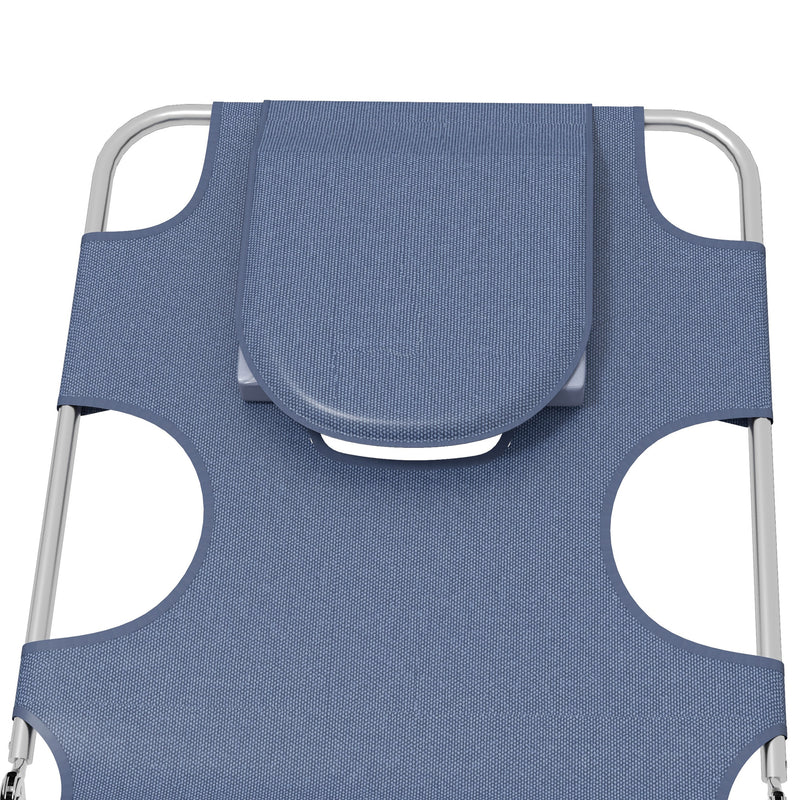 Grey Foldable Sun Lounger Set of 2 with Reading Hole and Adjustable Backrest for Garden AOSOM