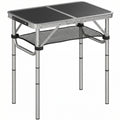 Folding Camping Table with Adjustable Height and Mesh Storage for Outdoor Meals Black and Silver