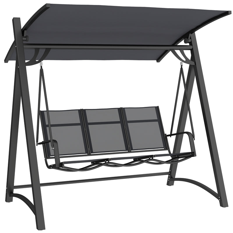 Garden Swing Seat for 3 with Adjustable Sun Shade and Breathable Fabric Grey Outsunny