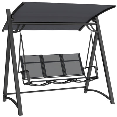 Garden Swing Seat for 3 with Adjustable Sun Shade and Breathable Fabric Grey Outsunny