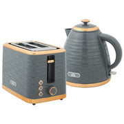 Grey 3000W 1.7L Rapid Boil Kettle and 2 Slice Toaster Set with 7 Browning Levels and Crumb Tray