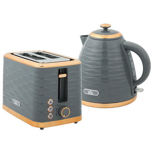 Grey 3000W 1.7L Rapid Boil Kettle and 2 Slice Toaster Set with 7 Browning Levels and Crumb Tray
