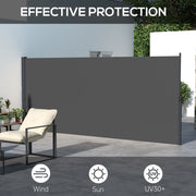 Dark Grey Retractable Garden Side Awning 400 x 180cm for Privacy on Patio or Balcony