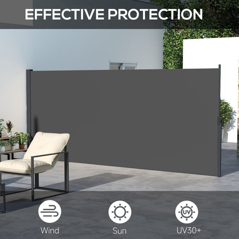 Dark Grey Retractable Garden Side Awning 400 x 180cm for Privacy on Patio or Balcony