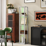 Modern RGB LED Floor Lamp with Shelves and Remote Control for Living Room Grey