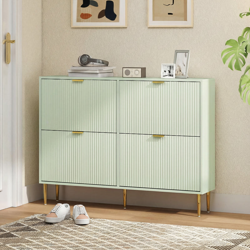 Shoe Cabinet for Hallway Organisation with 4 Flip Drawers and Adjustable Shelves Light Green