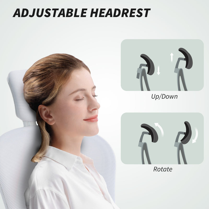 White Ergonomic Mesh Office Chair With Lumbar Support Headrest And Adjustable Design