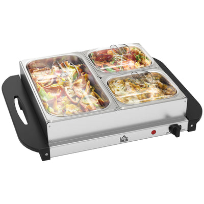 4.5L Stainless Steel Electric Buffet Server with 3 Trays and Lids by HOMCOM