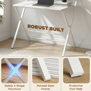 Folding Study Desk with Shelf for Small Spaces and Easy Storage White AOSOM