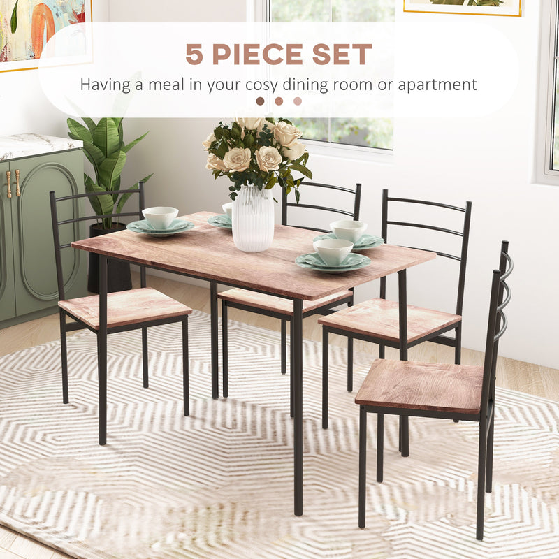 5 Piece Space Saving Dining Table and Chairs Set with Steel Frame for Small Kitchens Black