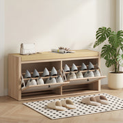 Shoe Storage Bench with Hidden Cabinets and Padded Seat for Hallway Organisation Oak Beige Homcom