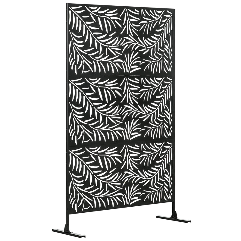 Black Metal Garden Privacy Screen with Stand 6.5ft Decorative Panel for Patio or Pool