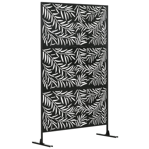 Black Metal Garden Privacy Screen with Stand 6.5ft Decorative Panel for Patio or Pool