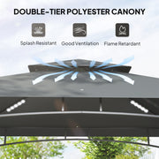 8 x 5 ft Grill Gazebo Double Tier BBQ Shelter with LED Lights Shelves and Hooks Dark Grey by Outsunny