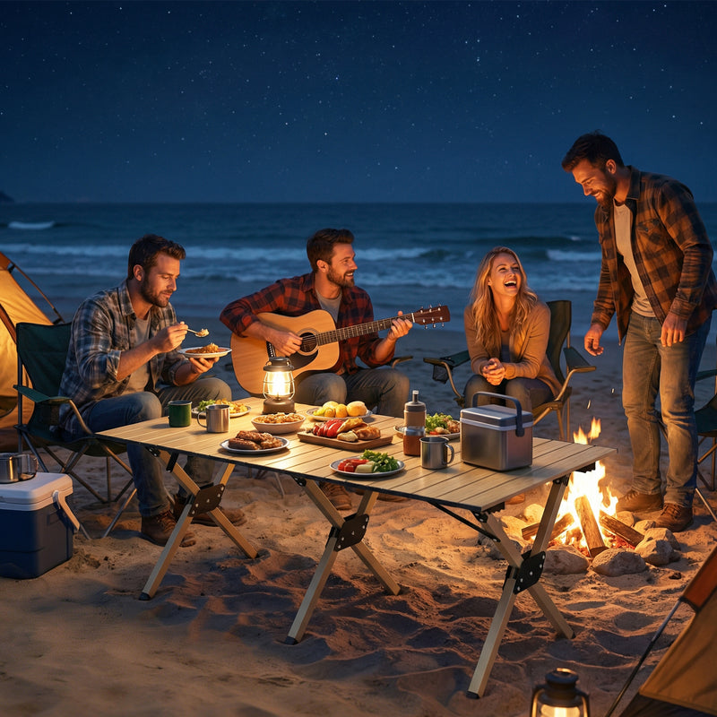 Folding Camping Table with Roll Up Top for Stable Outdoor Meals Dark Brown