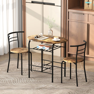 Three Piece Dining Table Set with Stools Space Saving Kitchen Furniture Rustic Brown