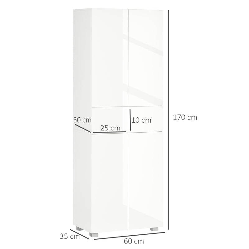 Freestanding 4 Door Kitchen Cabinet with Adjustable Shelves and Drawers for Storage White