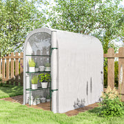 Walk In Garden Greenhouse With Shelves And Roll Up Door For Outdoor Growing White Outsunny