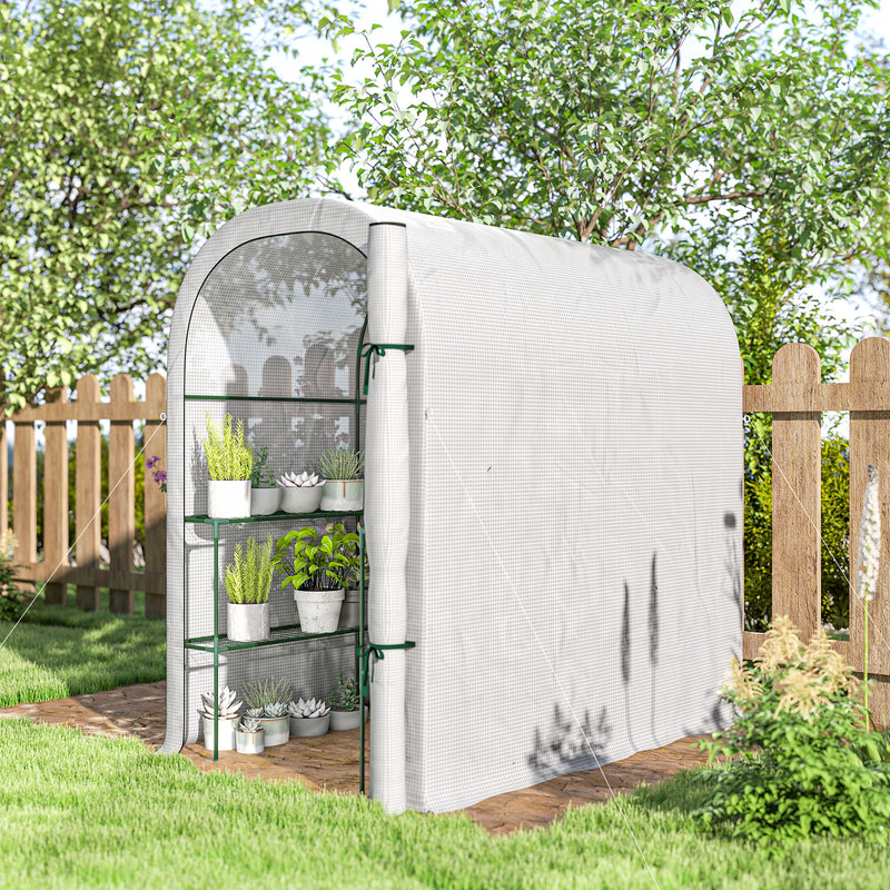 Walk In Garden Greenhouse With Shelves And Roll Up Door For Outdoor Growing White Outsunny