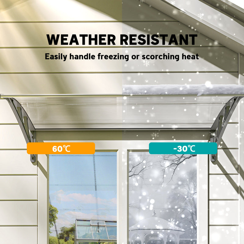 110x60cm Curved Outdoor Door Canopy Rain Shelter With UV Protection For Porch Window Or Entryway, Grey Polycarbonate