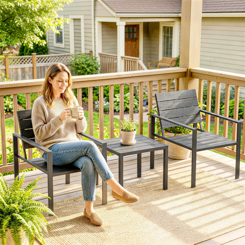 Garden Bistro Set for 2 with Weather-Resistant Chairs and Table for Patio or Balcony Outsunny