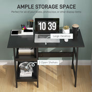 Black Compact Computer Desk with Storage Shelves and Bookshelf for Home Office