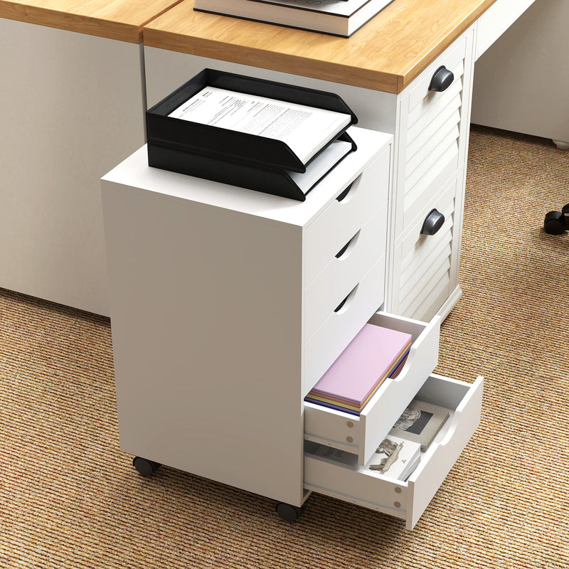 White 5 Drawer Mobile Filing Cabinet with Wheels for Office Storage by Outsunny AOSOM