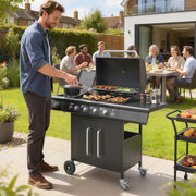 5 Burner Gas Barbecue Grill for Easy Family Cooking and Garden Entertaining Black Outsunny