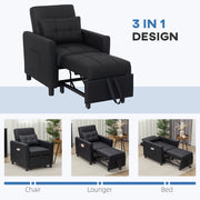 Black Linen Look Single Chair Bed Sofa Folding Design by HOMCOM