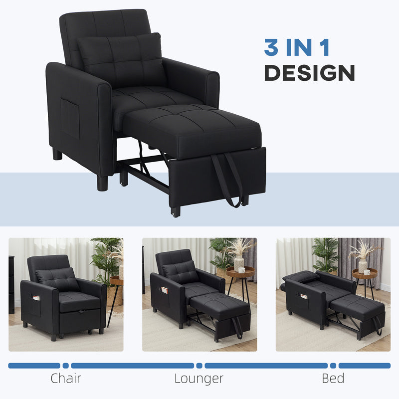 Black Linen Look Single Chair Bed Sofa Folding Design by HOMCOM
