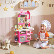 Kids Play Kitchen Set with 104 Accessories Realistic Lights and Sounds for Role Play Pink