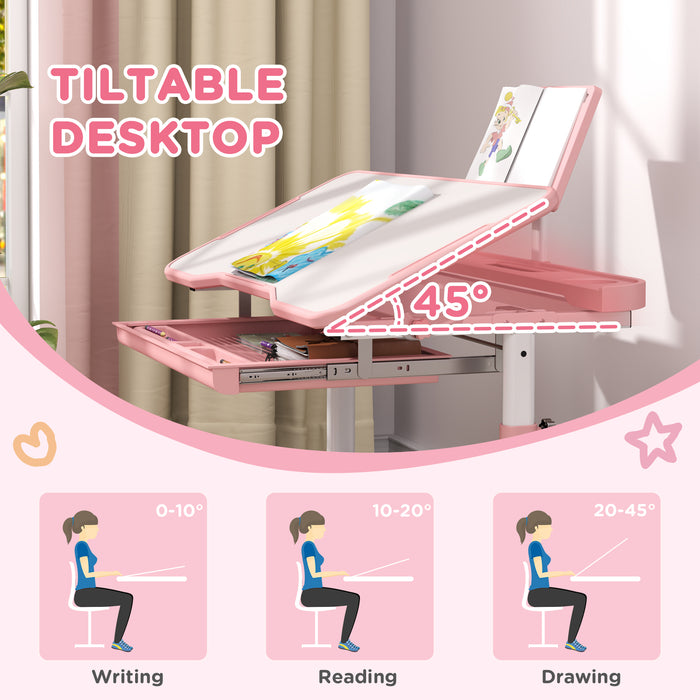 Pink Height Adjustable Kids Desk and Chair Set with Tilted Desktop by AIYAPLAY